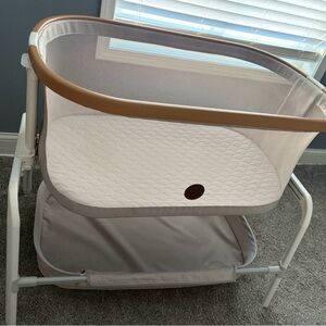 Baby Bassinet with Tan and White Accents